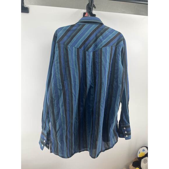 Western Fashions Men's L Blue Striped Pearl Snap Shirt - Picture 2 of 3